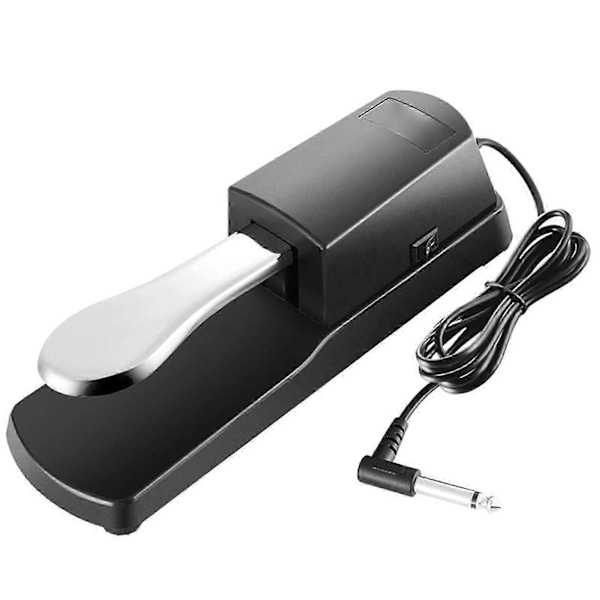 Pianopedal med kabel, skridsikker pude, keyboard sustain pedal til håndrullede og elektroniske klaverer, sølvfarvet