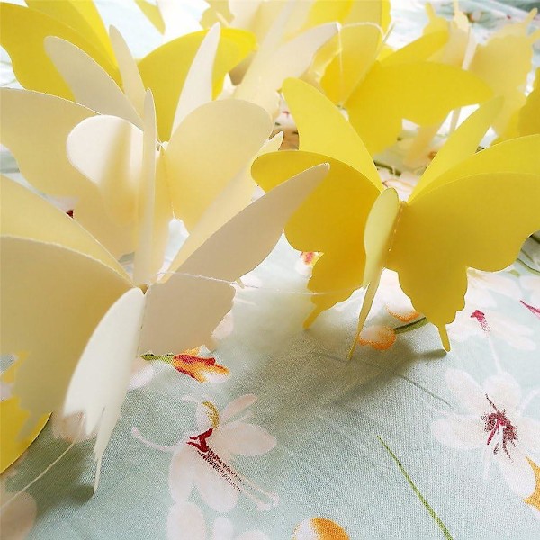 Sommerfugl Banner Dekorativ Papirguirlande Til Bryllup, Baby Shower, Fødselsdag & Tema Dekoration 280 cm Langt Sæt Med 2 Stykker Gul