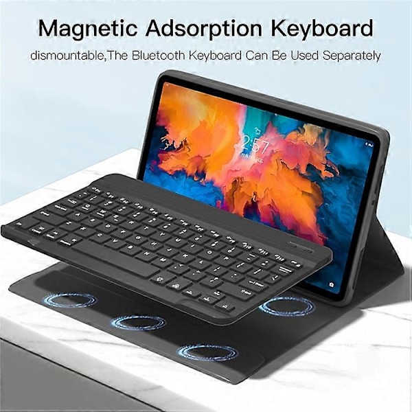 Avtakbart Bluetooth-tastatur Kompatibelt med Lenovo Tab P11 Plus TB-J616F / TB-J607L Smart Tablet-deksel med stativ og bakgrunnsbelysning Black