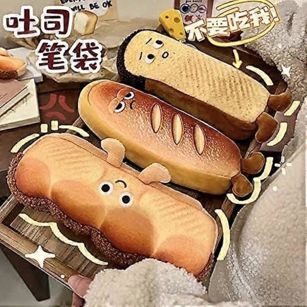 Kreativ Söt Rolig Ansiktssimulering Tema Äkta Mat Toast Varmkorv Bröd Karaktär Mjuk Fylld Yta Kläder Dragkedja Pennfodral - Toast