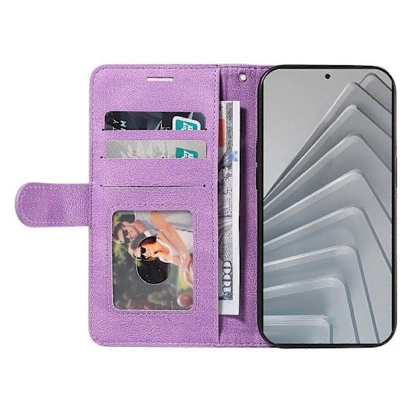Yhteensopiva Xiaomi Redmi Note 14 4G (163.25x76.55x8.16mm) -puhelinmallille Nahkainen puhelinkotelo, jossa jalusta ja lompakko, kaksivärinen muotoilu Purple