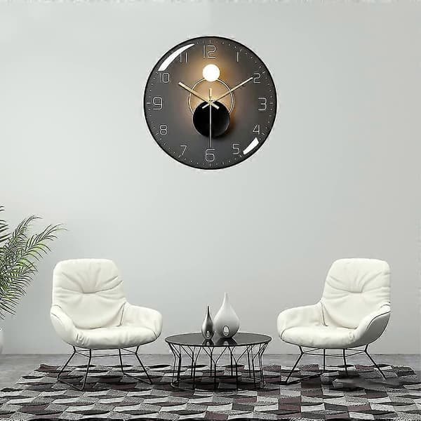 Modern Tyst Väggklocka, 30cm Diameter Väggpendel, Rund Digital Kvarts Väggklocka, Lämplig För Vardagsrum, Arbetsrum, Sovrum, Kök (svart)