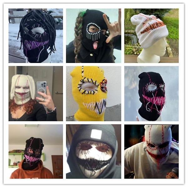 Miehet Halloween Balaclava Pelottava Naiset Neulottu Huppu Neulottu Hattu Juhla Moottoripyörä Polkupyörä Hiihto Pyöräily Hienot Pääkallon naamarit 2 white