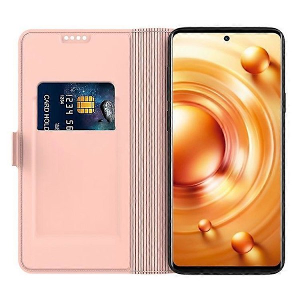 Kompatibel med vivo Y36 5G Anti-fingeraftryk Flip Telefon Cover PU Læder Støtte Shell Kort Slot Mobiltelefon Etui PinkGold