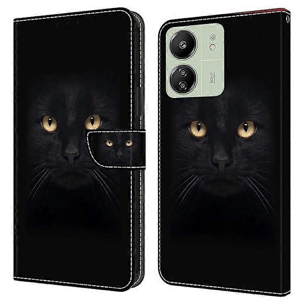 Kompatibelt för Xiaomi Redmi 13C / Poco C65 4G Mobilskal PU Läder 3D Mönster Flip Folio Fodral Black