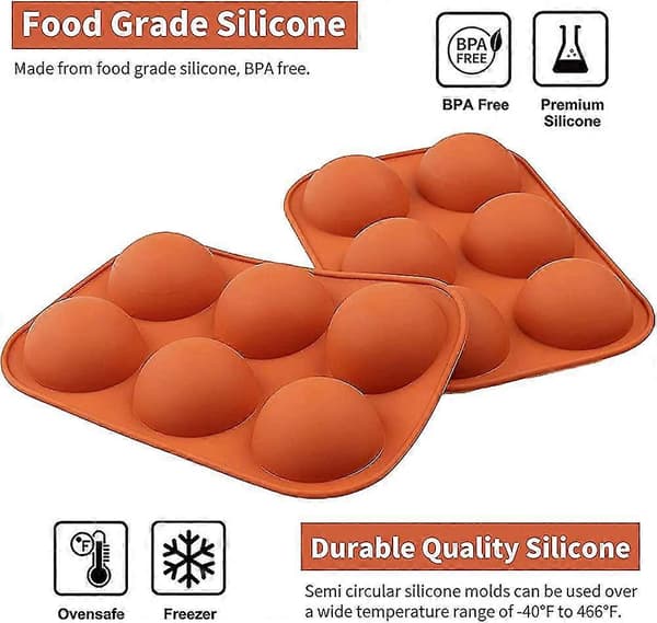 Halvkule silikonform stor 6-hulrom, 2 pakker sjokoladeballform bakegave Y