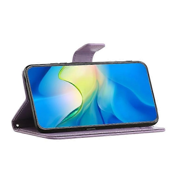 Kompatibelt för Samsung Galaxy A24 Präglat Fjärilsblomma Mobilskal PU Läder Plånboksställ Telefonskydd med Rem Purple