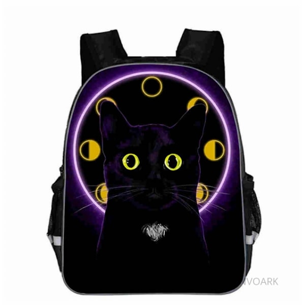 Uusi Musta Kissa Reppu Eläin Gothic Moon Phase Casual koululaukut Taaperot Pojat Tytöt Teini Green 13 inch