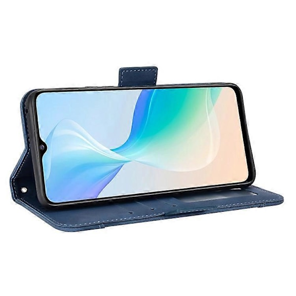 Yhteensopiva vivo Y76 5G PU-nahkainen korttipaikallinen suojakotelo, jossa on kaksoismagneettilukko, lompakkoteline ja puhelinkuori Blue