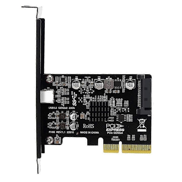 USB PCIE-kort Typ C PCI- 4X till USB 3.2 Gen 2X2 (20Gbps) ASM3242 Chipset för Windows 8/10/Linux