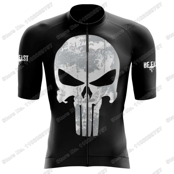 2023 Skull Cykeltröja Set Justiceiro Cykelkläder Herr Punisher Road Bike Shirt Kostym Cykel Bib Shorts MTB Ridkläder 19 XXS