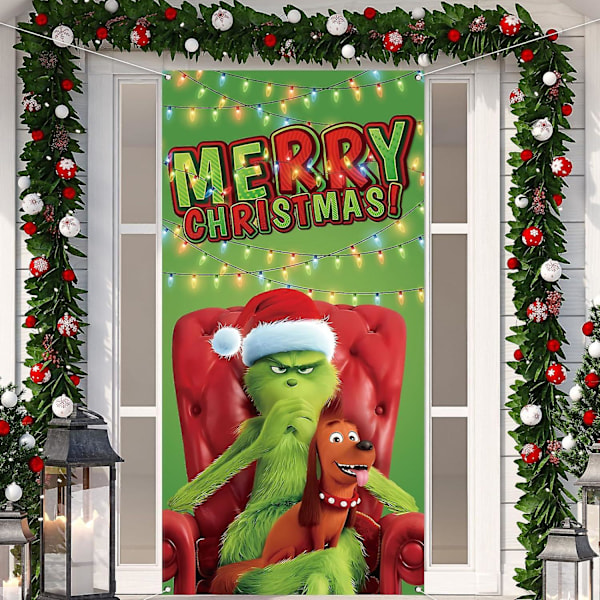 Juledekorasjon for dør - Merry Grinchmas Font - Veranda Skilt - Vinter - Nyttår - Jul - Julepynt og -tilbehør til hjemmet
