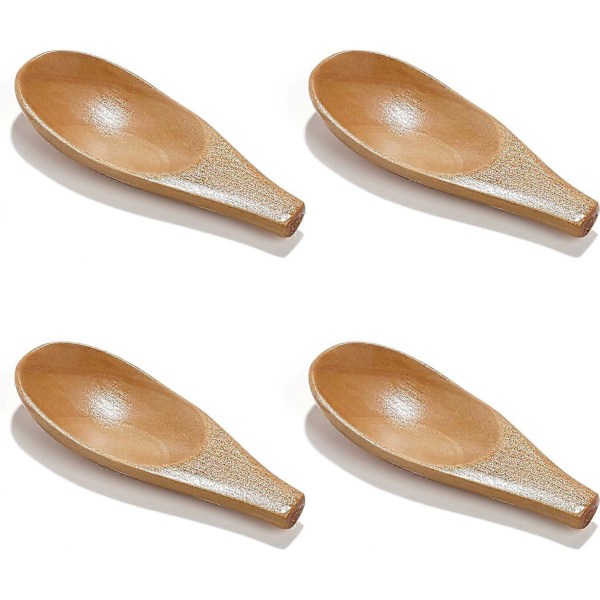 4 Pakning Tresleiv Massivt Tre Skje Mini Salt Sleiv med Kort Håndtak for Løse Te Blader, Kaffebønner, Godteri, Melkepulver, Krydder, Naturlig FargeV