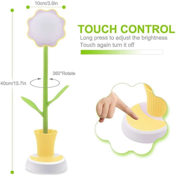 Børne Skrivebordslampe - Kreativ Genopladelig Skrivebordslampe LED Øjenbeskyttelse Touch Sensor Bordlampe Dæmpbar Sengelampe med Penneholder (Gul)