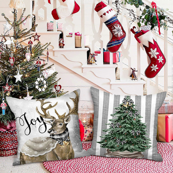 Vinter 18x18 Juleputetrekk Sett med 4, Jul Snømann Hansker Elg Eucalyptus Vinter 18 x 18 for Innendørs Hjem Soverom Sofa