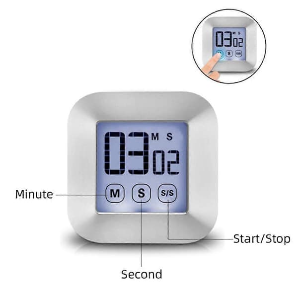 Digital kökstimer med pekskärm, magnetisk stoppur, LCD-display, elektronisk timer, äggklocka med stativ
