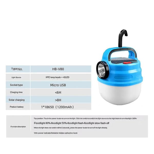80w Bærbar Utendørs Solcelle Campinglys USB Oppladbar Teltlampe Camp Lanterner Nød L