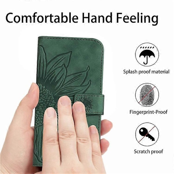 Kompatibelt för Samsung Galaxy M53 5G HT04 Skin-touch PU Läder Mobiltelefon Skydd Skal med Tryckt Solros Ställ Plånboksfodral DarkGreen