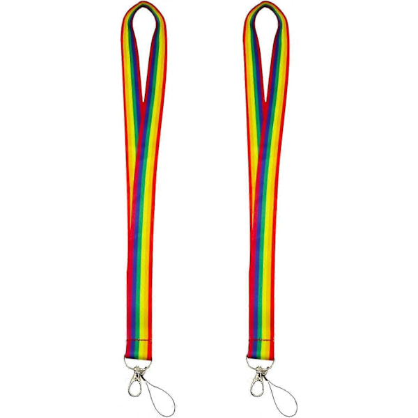 2 stk. Regnbue Hals Snøre, Regnbue Snøre Halsrem, Nylon Hals Snøre Rem, Badgeholder Halsrem Nøglering til LGBT Pride Fest Dekoration,