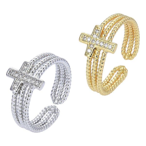 2 stk. Rhinestone Kors Ringe Justerbare Åbne Ringe Fingerringe til Kvinder