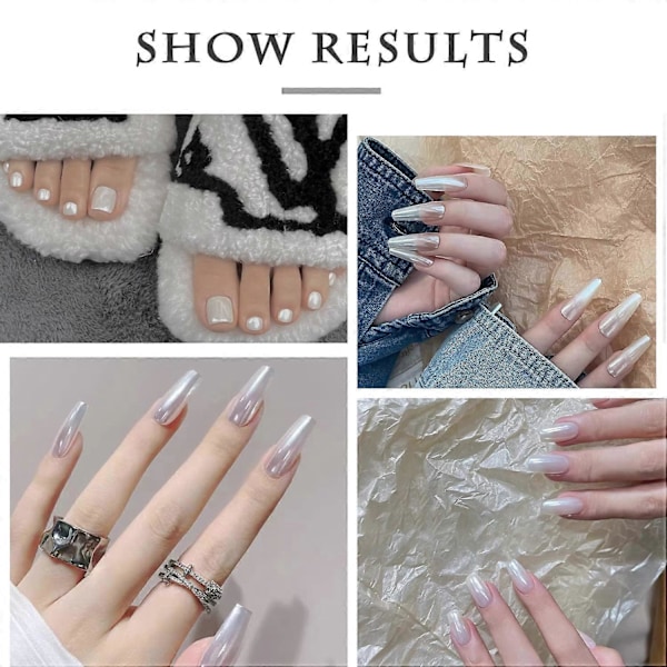 Vit Pärla Krom Nagelpulver, Spegeleffekt Aurora Magisk Pärlemorskimrande Nagel Smycken Spegel Glitter Pulver, DIY Nagelkonst Dekorationer (1 Förpackning)