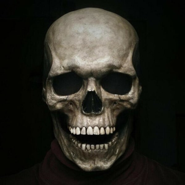 1kpl Uusi kokopään kallon naamio, suu CAN siirtää Halloween kauhu aikuisten pääkallon naamio Haunted House Props liikkuva leuan lateksinaamio Dark color