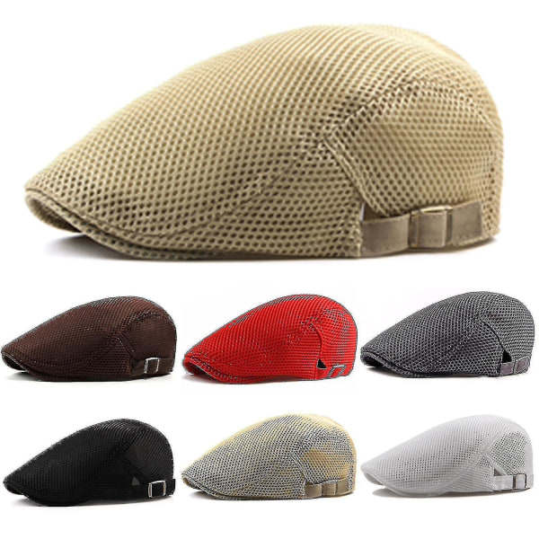 Platt mesh för män Andas Newsboy Gatsby Ivy Hat Golf Driving Baker Taxi Driver Hat Beige