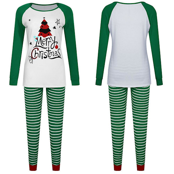 Naisten set Joulukuvioidut pitkähihaiset Topit Printed housut Pyjamat Lounge Wear Green M