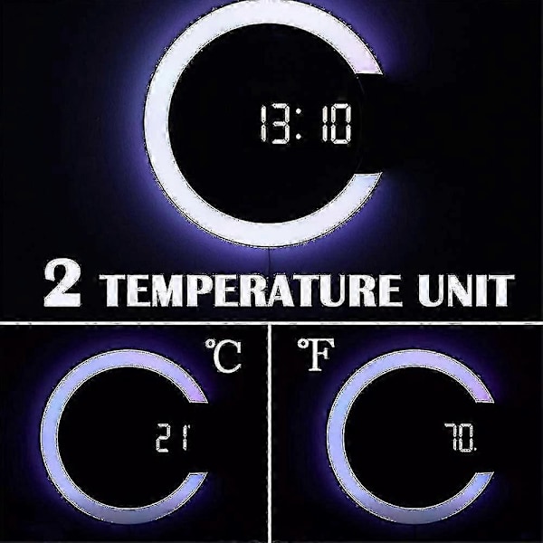 LED Väggklocka, Kreativ Fjärrkontroll, Digital Klocka, Ihålig Spegel, Temperaturalarm, 7 Färger som Byter, Nattlampa för Hemmakontor
