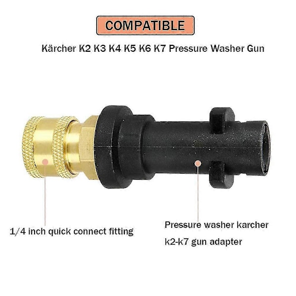 Paineenpesurin pistooliadapteri 1/4' naaraspuolisella pikaliittimellä, sopii Karcher/Krcher K-sarjan painepesureihin K2, K3, K4, K5, K6, K7
