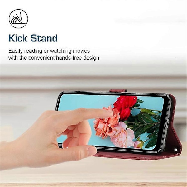Kompatibelt Skal för Motorola Moto G15 4G, Präglade Linjer Läder Telefonskal Vikbart Ställ Red