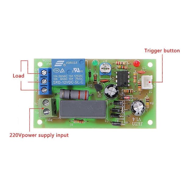 AC 220V Trigger Fördröjningsbrytare Slå På Av Kort Timer Relä Modul PLC Justerbar