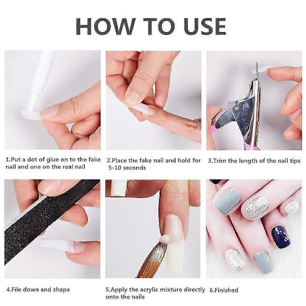 Akryl Negle Tips Fransk Negle Tip 500 stk. Kunstige Falske Negle Halve Tips med Æske & Falsk Negleklipper til Neglekunst Salon og Hjemme DIY (10 Størrelser, Nat