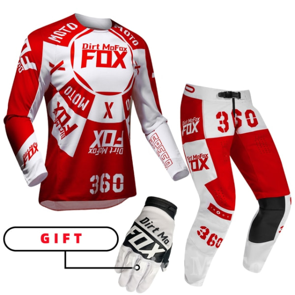 2022 Dirt MoFox MTB Jersey Byxor Utrustning Set MX Combo Motorcykel Outfit Motocross Racing Enduro Dräkt Män Off-road Moto Handskar Kit Red1 LJersey 34 pants