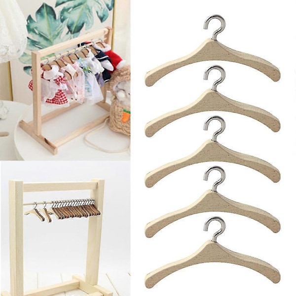 5 stk. 1:12 Dukkehus Miniature Træ Tøjbøjle Model Frakke Bøjle Lege Møbeldekoration DIY Tilbehør
