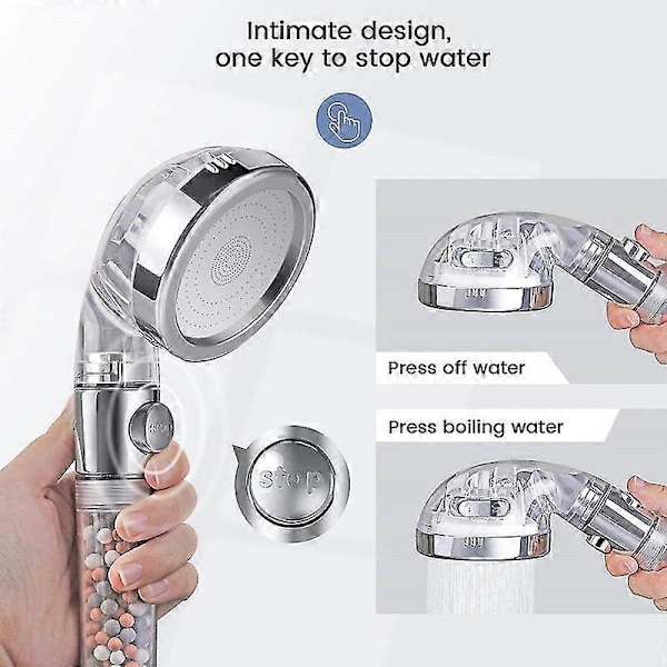 3 Modes Spa Filter Brusehoved Højtryk Vandbesparende Håndholdt Brusehoved Premium Badeværelse W