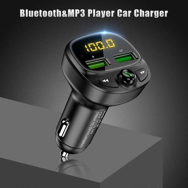 Bluetooth FM-sender Billader Bil Bluetooth Musikkspiller, Svart (QC3.0 Hurtigladeversjon)