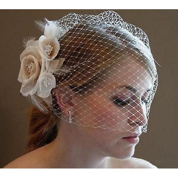 Bryllups-Slør til Bruden - Enkeltlags Blonder Champagne Hvid Slør med Hårkam - Kirke, Prom, Halloween (1 stk - Champagne)