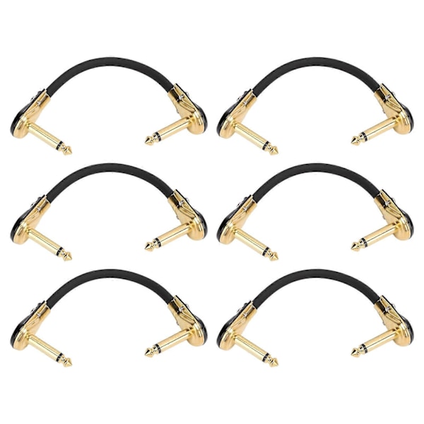 6 stk Gitar Effektpedal Kabel 15cm 6 Tommer 1/4 Tommers Rett Vinkel Gitar Patch Kabel for Mikrofon Forsterker Keyboard Flat Hode Gull