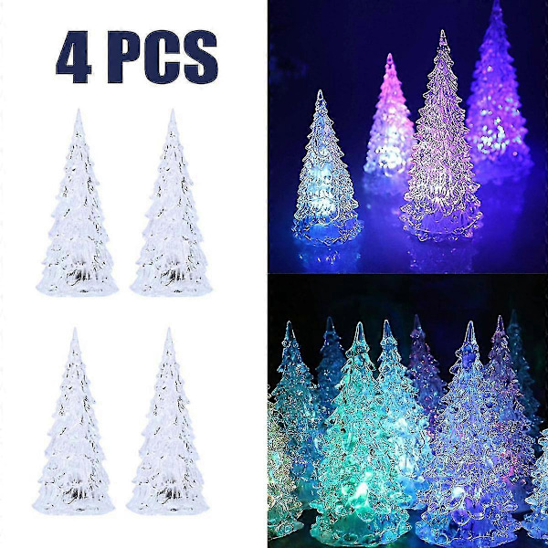 4 stk. LED-belyste juletre akryl fargerik festlig borddekor yu
