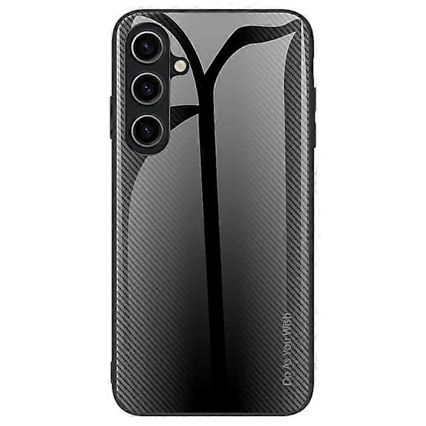 Kompatibel med Samsung Galaxy A55 5G Deksel Karbonfibertekstur Herdet Glass+TPU Telefon Bakside Skall Black