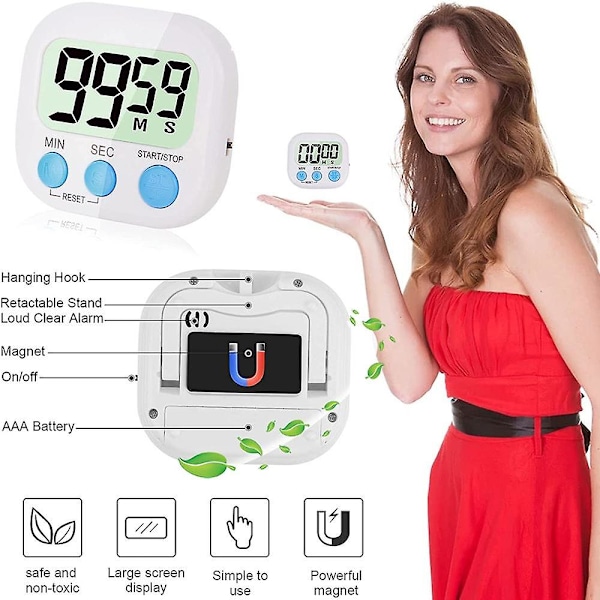 4-delad Multifunktionell Elektronisk Timer, Timer för inlärningshantering, Lämplig för Kök, Studier, Arbete