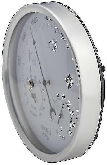 Barometer av urtavletyp med termometer, hygrometer, väderstation och mätning av barometriskt tryck