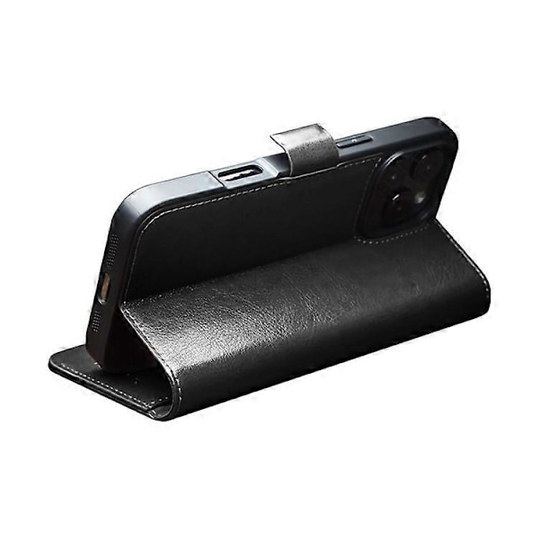 QIALINO Yhteensopiva iPhone 16 Pro -kotelo TPU+Aitoa lehmännahkaa Lompakkopuhelinkuori Black