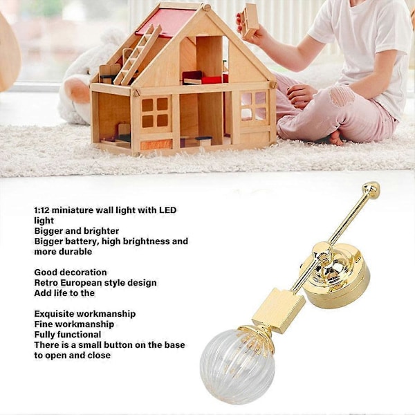 Mini Rund Huvud Glas Vägglampa 1:12 Dockskåp OB11 Bubbla Tillbehör