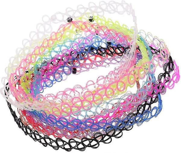 12 Stykker/ Pakke Tattoo Choker Stretch Halskæde Sort Retro Henna Elastisk Boho 90'er Gotisk