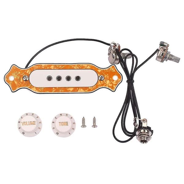 Förkopplad Humbucker för 4-strängad Cigar Box Gitarr med Volym- och Tonkontrollratt Gul