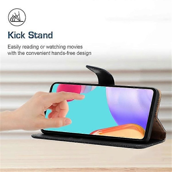 HT02 Kompatibelt Plånboksfodral i Äkta Koläder med Ställ för Honor 90 Lite 5G / X50i 5G Black