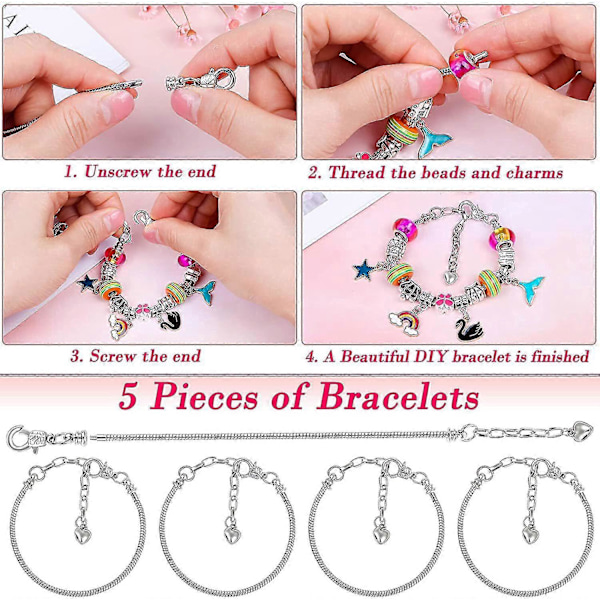 DIY armbandstillverkningskit för flickor 96 delar charmarmband kit med pärlor hänge berlocker armband halsband snöre