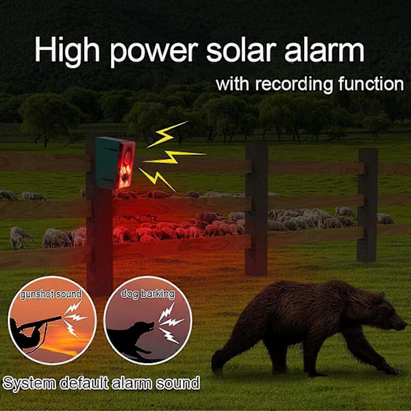 Udendørs Solar Bevægelsessensor Alarm med Fjernbetjening, 130db Lyd Lys Alarm Sirene Lyd Alarm Sikkerhedsalarm System Y